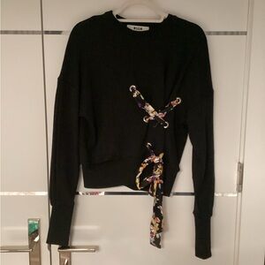 MSGM Black Crewneck Sweater with Branded Neck Tag